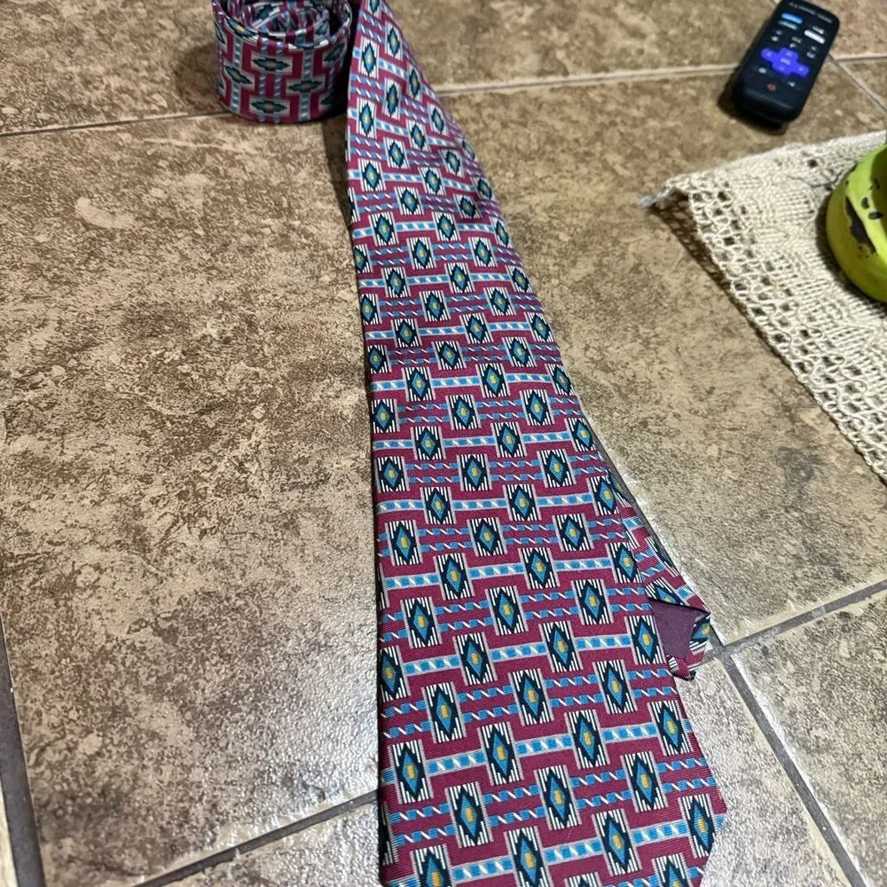 REPP LTD All Silk Western Geometric Tie Red Blue Southwestern Print